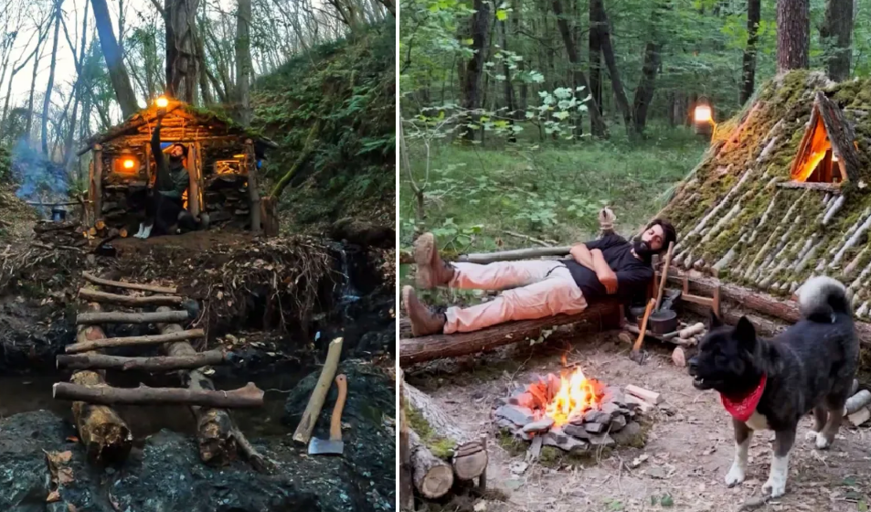 Burri jeton prej 10 vjetësh në botën e egër me qenin, ndërtoi shtëpinë dhe mbledh ushqimin në pyll (fotot)